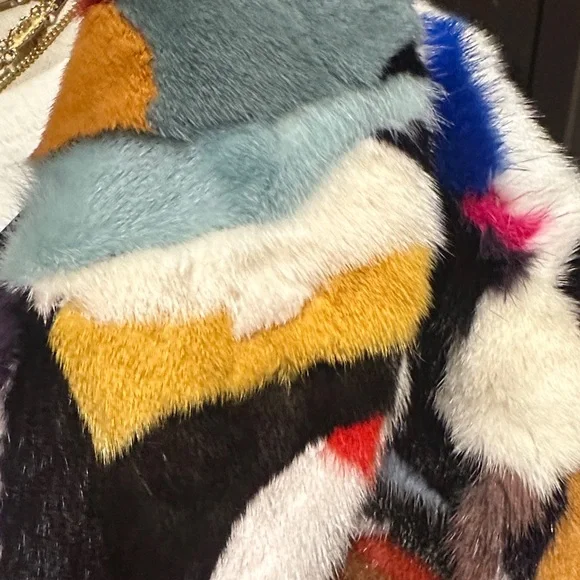 Colorful Patchwork Mink Real Fur Coat - Picture 4 of 9